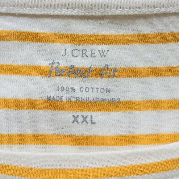 J. Crew Mustard Yellow White Stripes Perfect Fit Tee Top EUC - Picture 4 of 5